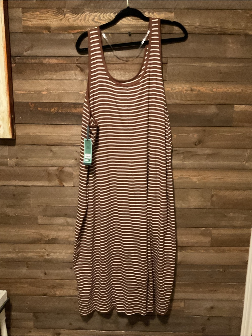 Terra & Sky Tan White Stripe Sleeveless Ribbed Maxi Dress Women’s  4X 28/30W NWT